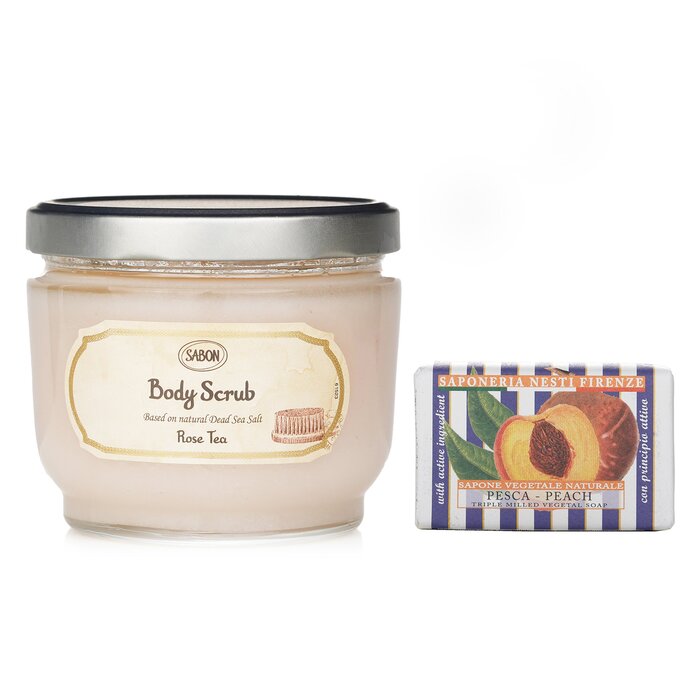 SABON - Sabon Body Scrub - Rose Tea & Nesti Dante Le Deliziose Natural Soap - Peach
