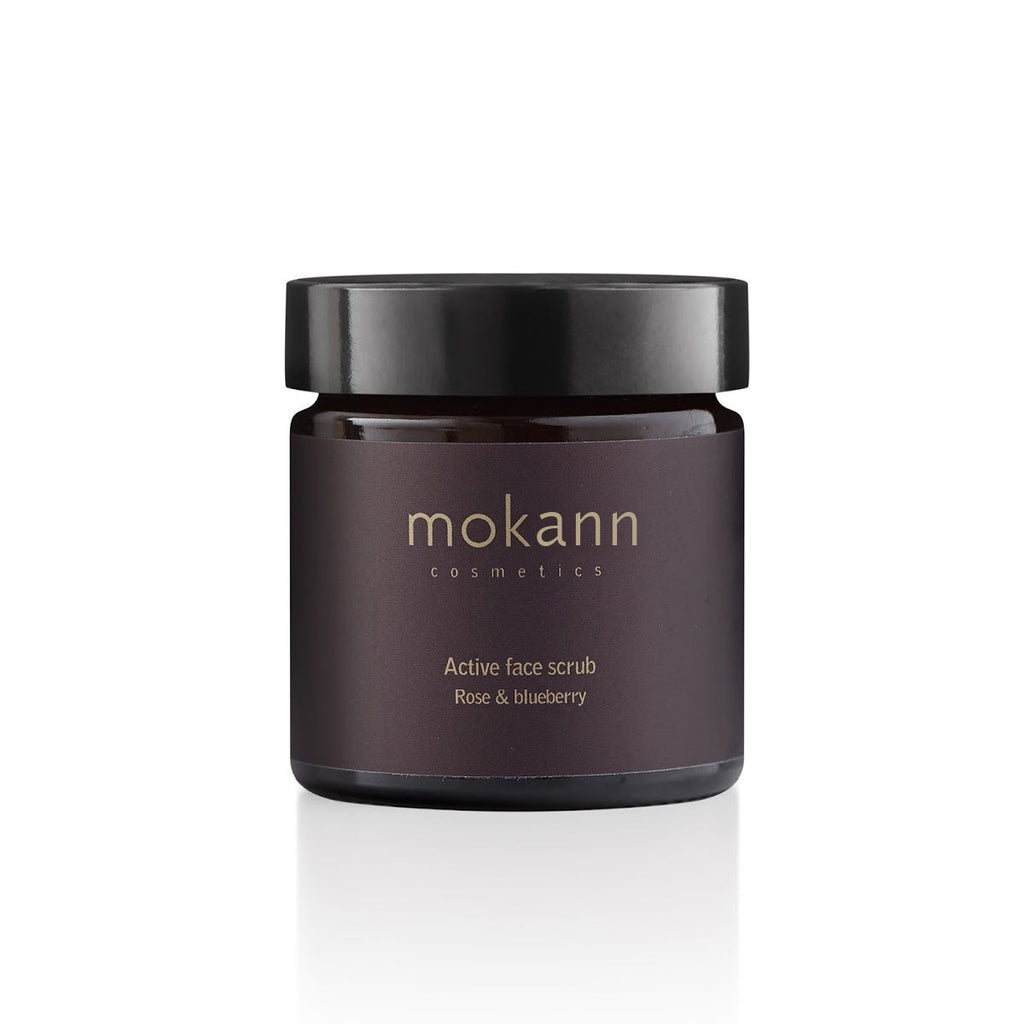 Active Face Scrub Rose & Blueberry. Enzymatic and Mineral Exfoliation With Wild Rose Oil to Promote Collagen and Elastin
